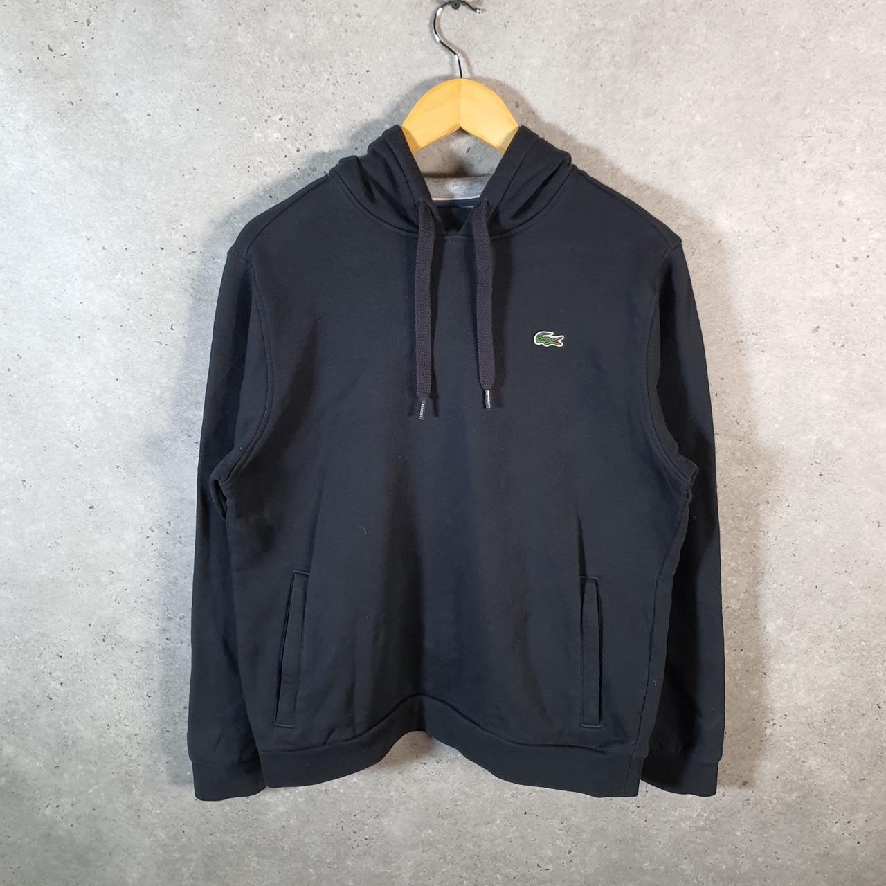 Vintage Lacoste Hoodie Men’s Medium Black Pullover Logo Y2K Jumper Logo Casual