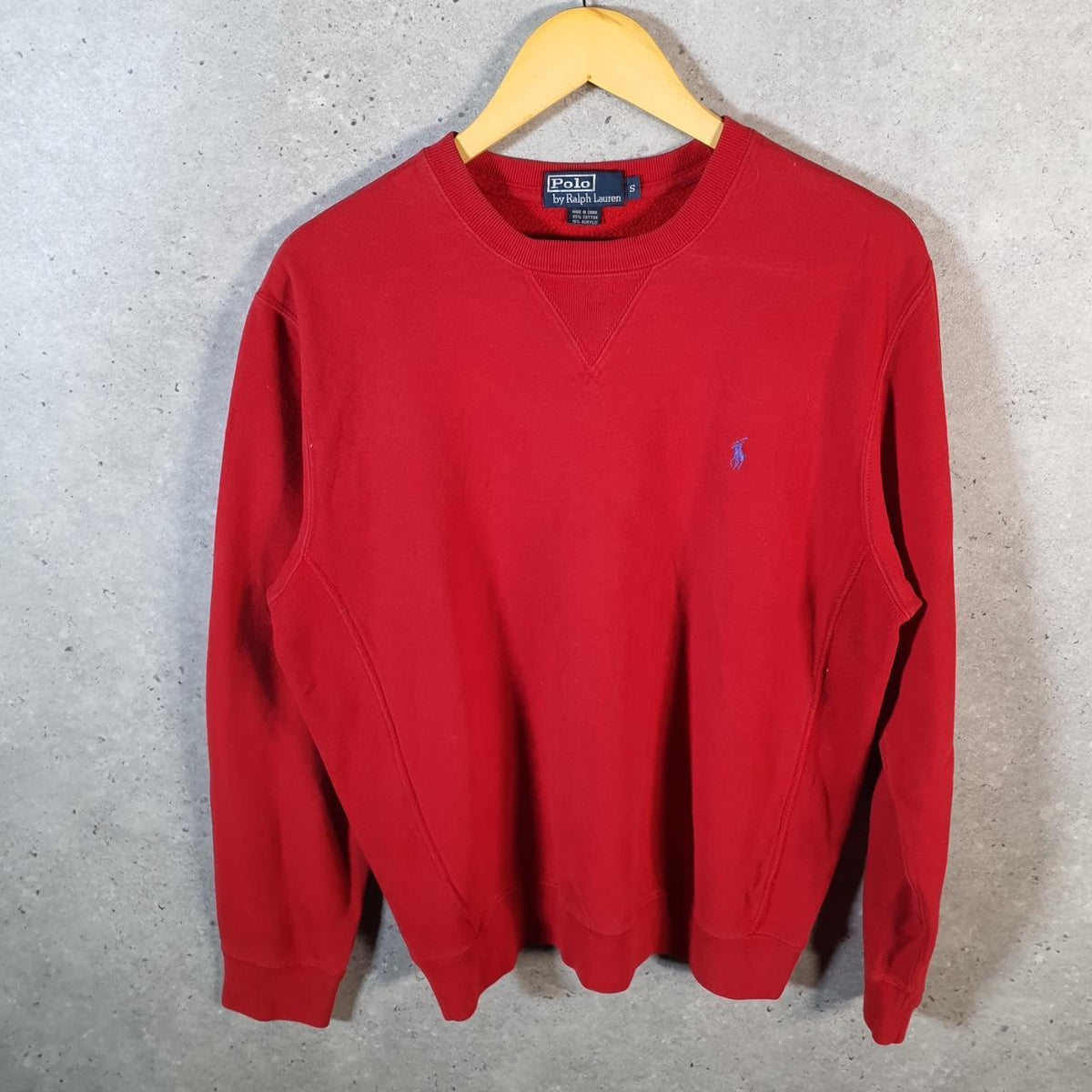 Vintage Ralph Lauren Polo Sweatshirt Men’s Small Red Boxy Baggy Cotton Pullover Pony
