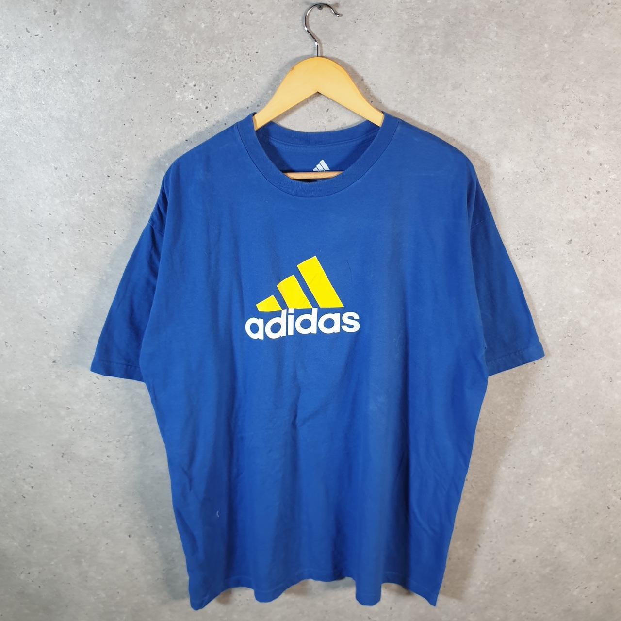 Vintage Adidas Spellout T Shirt Men’s XL Blue Three Stripes Athletic