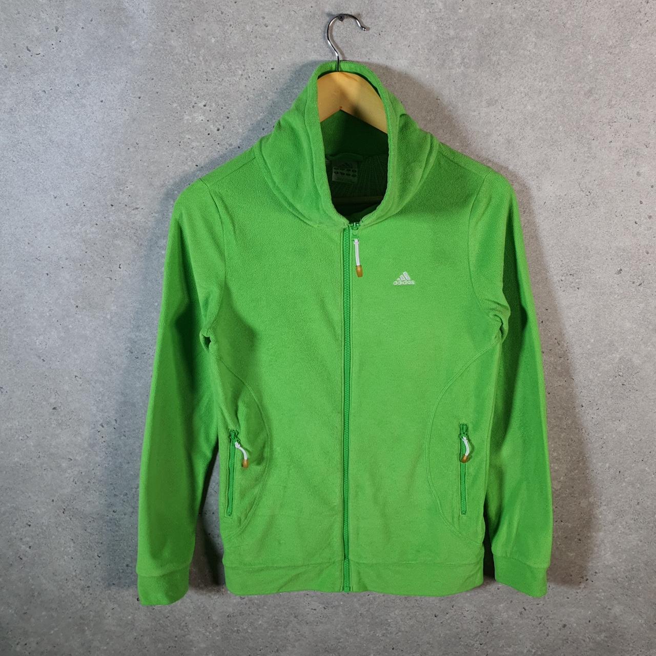 Vintage Adidas Full Zip Fleece Sweatshirt Womens UK10 Green Spellout Logo Winter