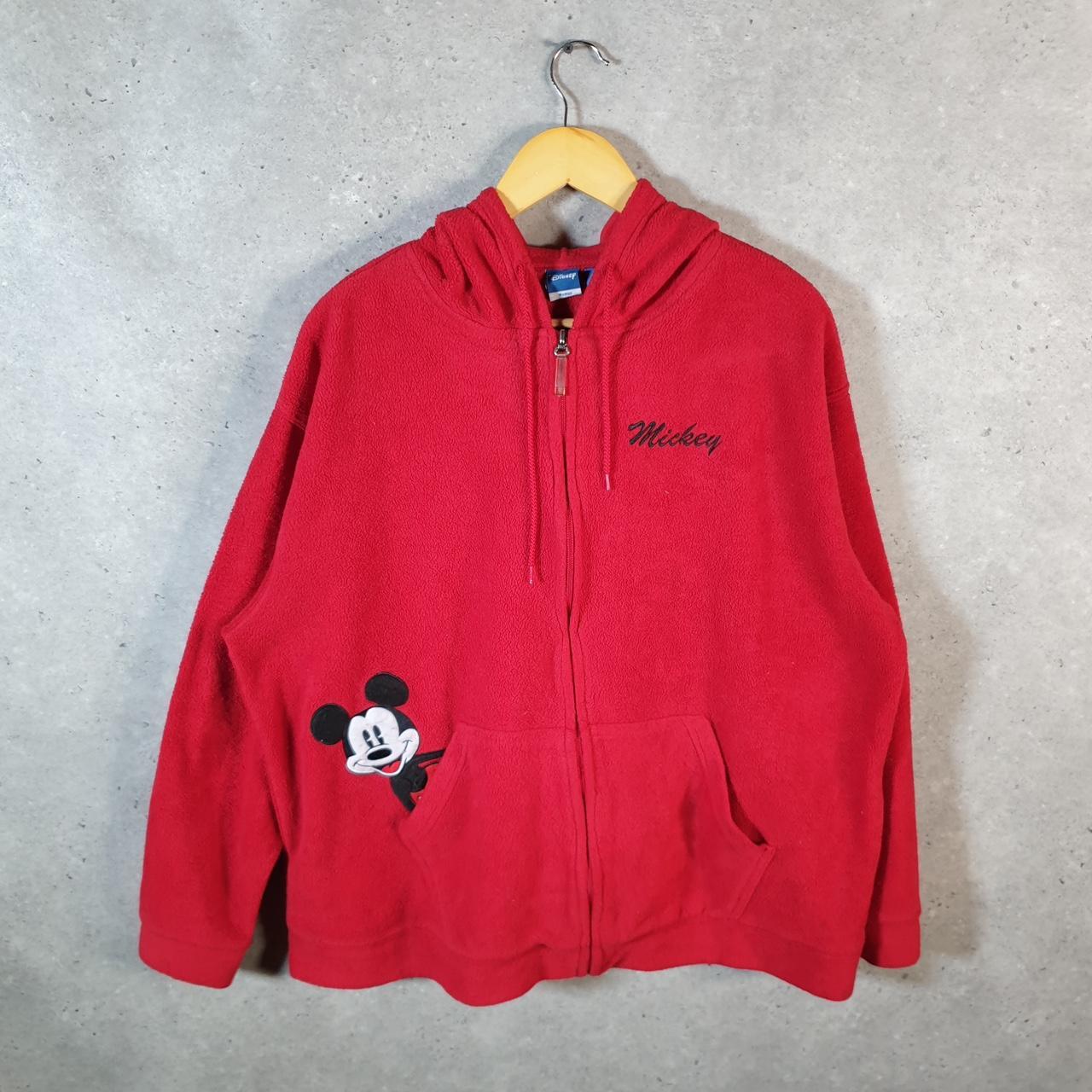 Disney Mickey Mouse Fleece Full zip Hoodie Womens 2XL Red Embroidered Logo
