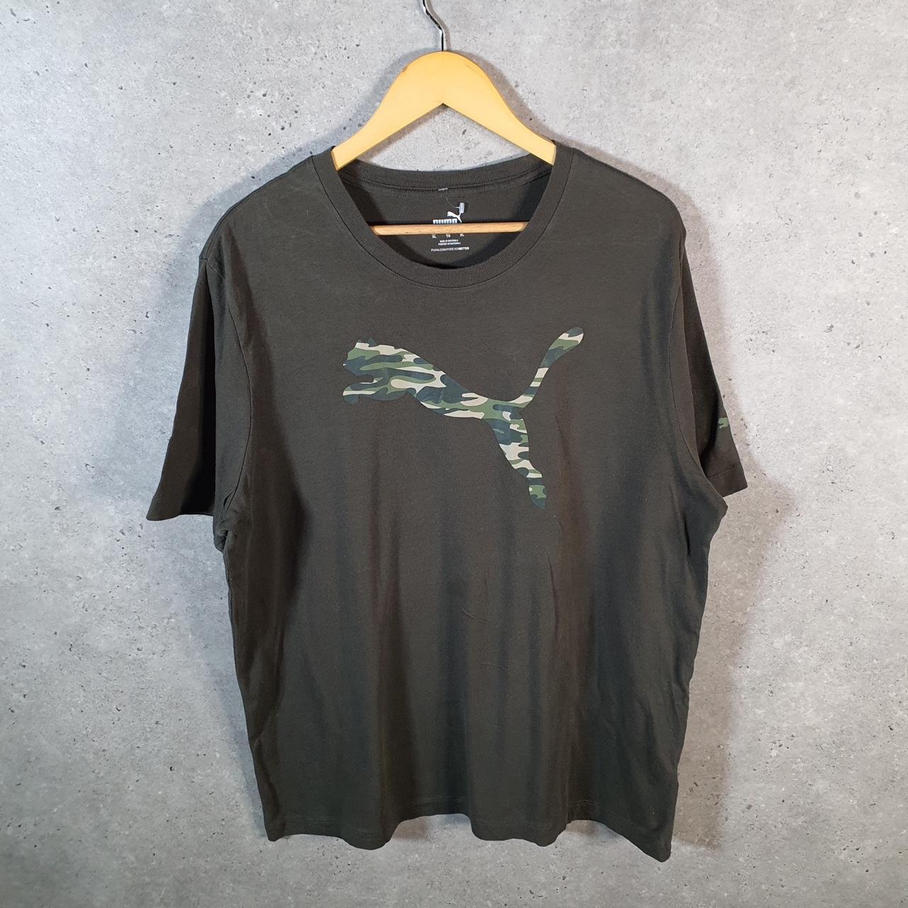 Vintage Puma Spellout T Shirt Men’s XL Khaki Green Logo Athletic Casual