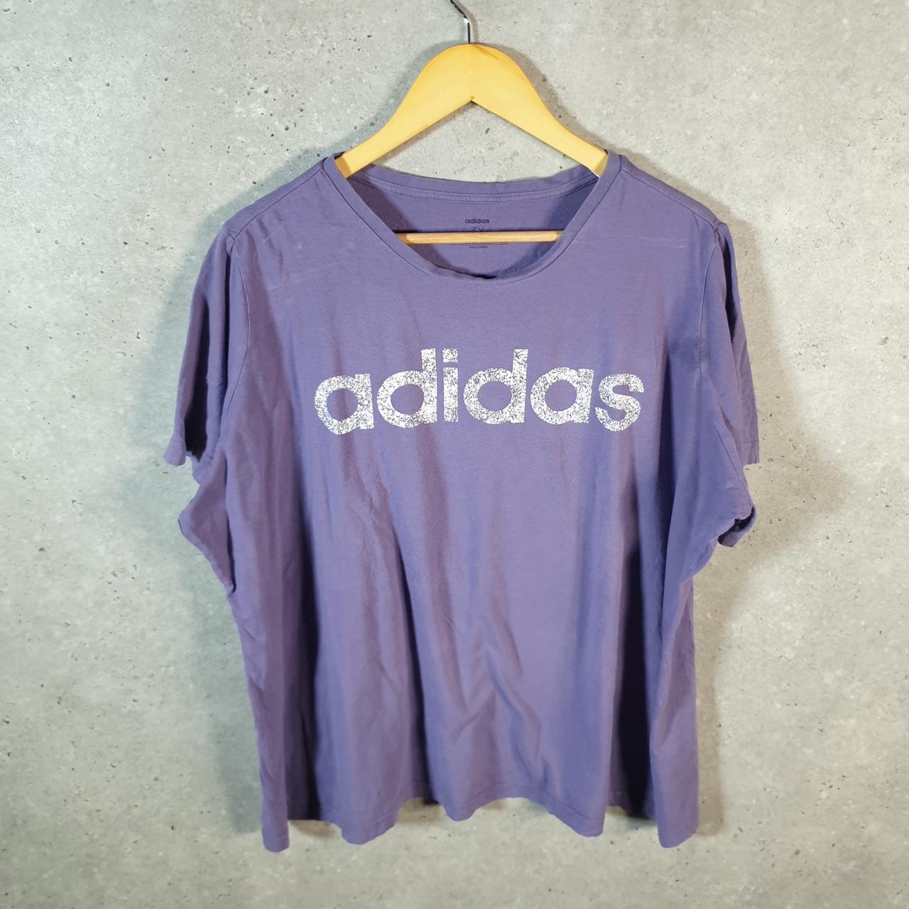 Vintage Adidas Spellout T Shirt Womens 3XL Lilac Three Stripes Logo Athletic