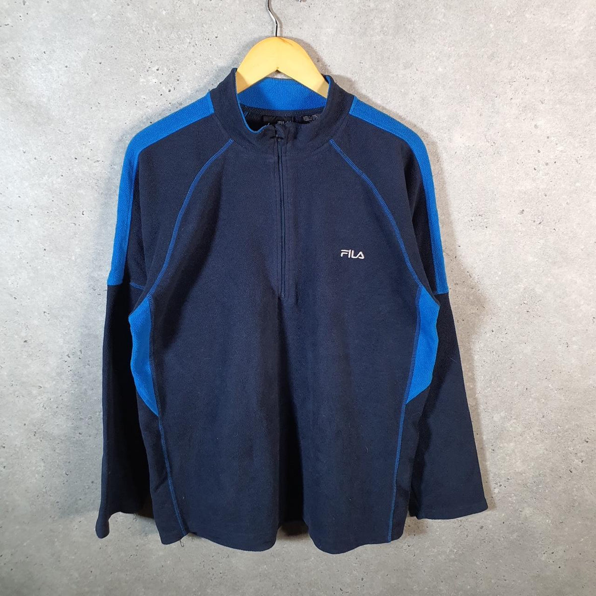 Fila Fleece 1/4 zip Sweatshirt Mens Large Blue Embroidered Logo