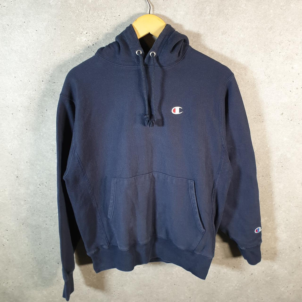 Vintage Champion Reverse Weave Hoodie Men’s Medium Navy Blue Pro Sport Pullover