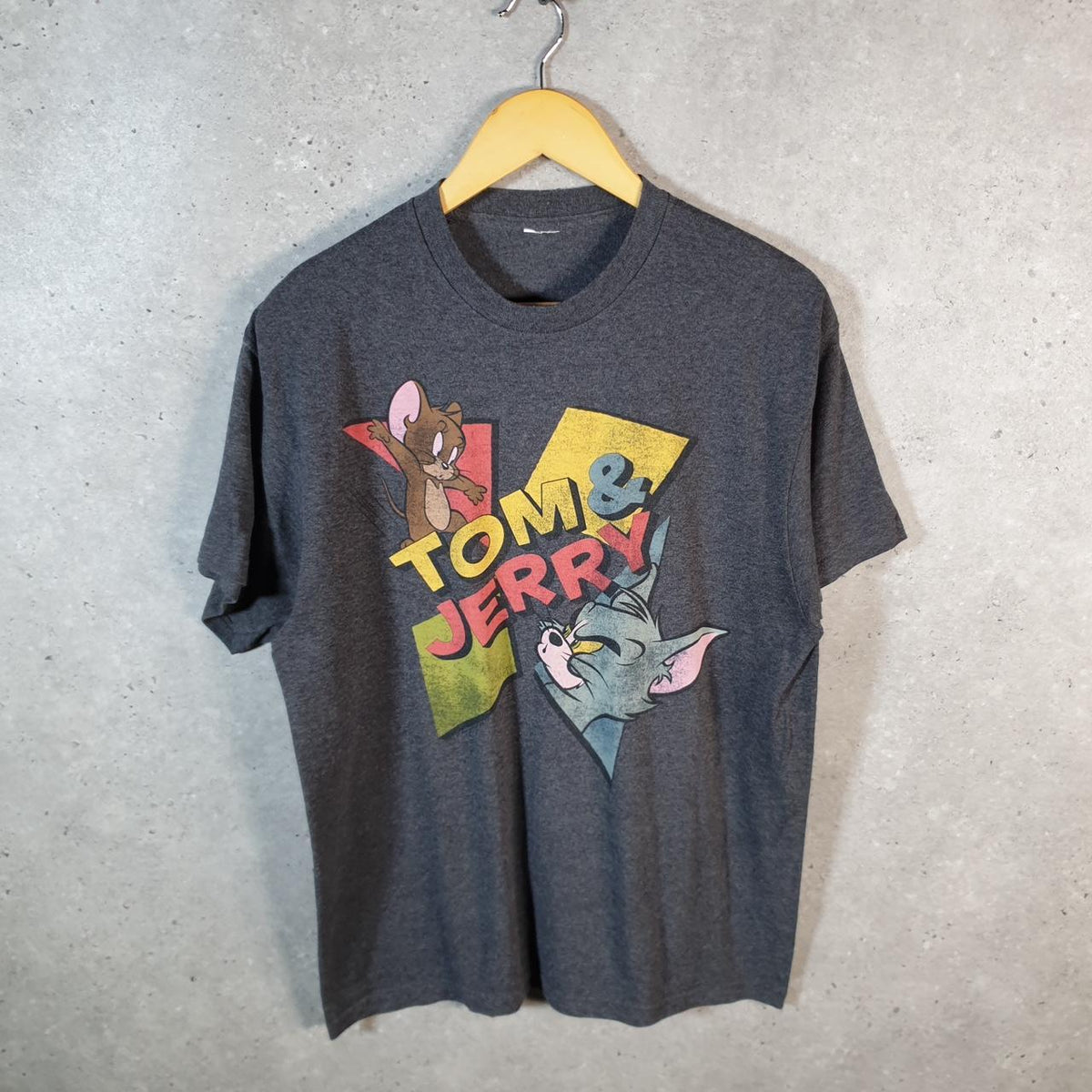 Vintage Tom & Jerry 90s T Shirt Shirt Men’s Medium Grey Graphic Cartoon C9963