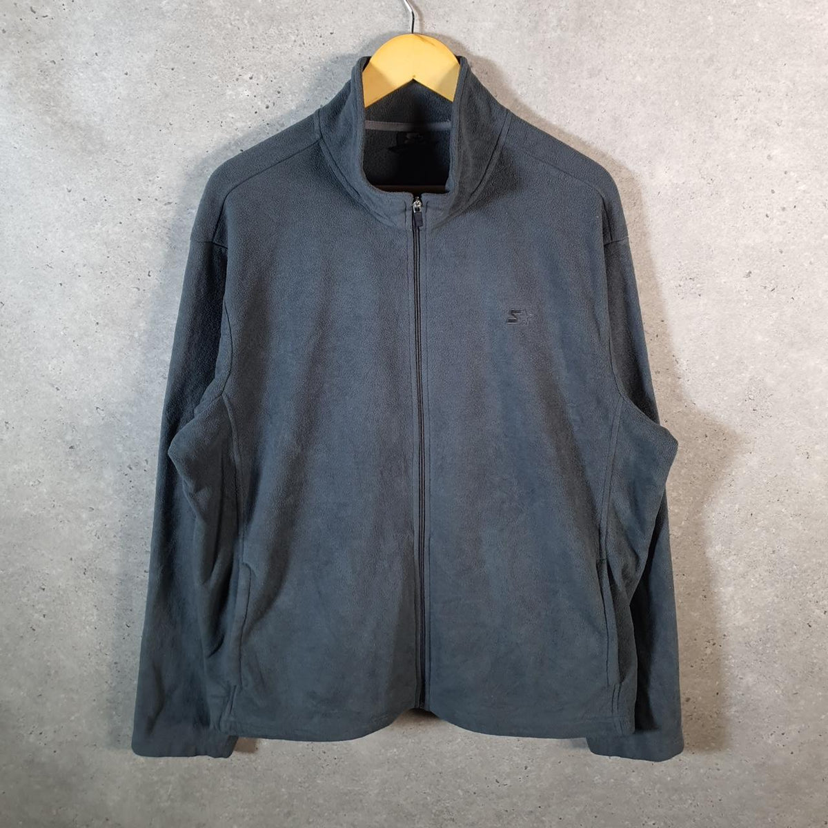 Vintage Starter Fleece Sweatshirt Jacket Mens XL Grey Full Zip Embroidered Logo