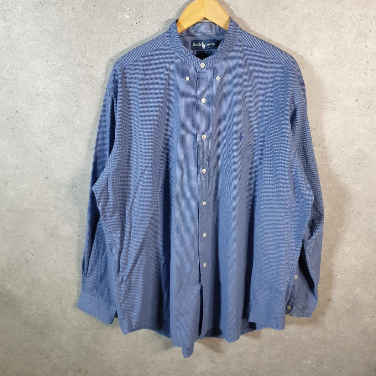Vintage Ralph Lauren Button Down Shirt Men’s XL Blue Checkered Blake Fit Cotton Pony Big Fish Vintage