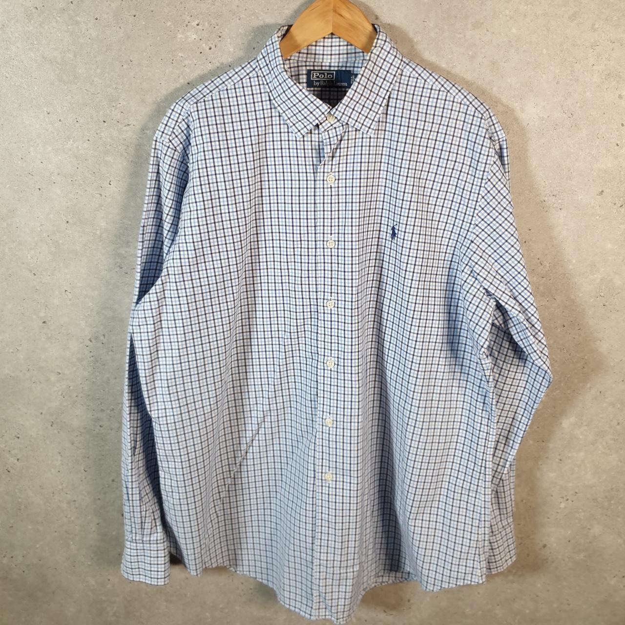 Vintage Ralph Lauren Button Down Shirt Men’s XL Blue Checkered Classic Fit Cotton Pony Big Fish Vintage