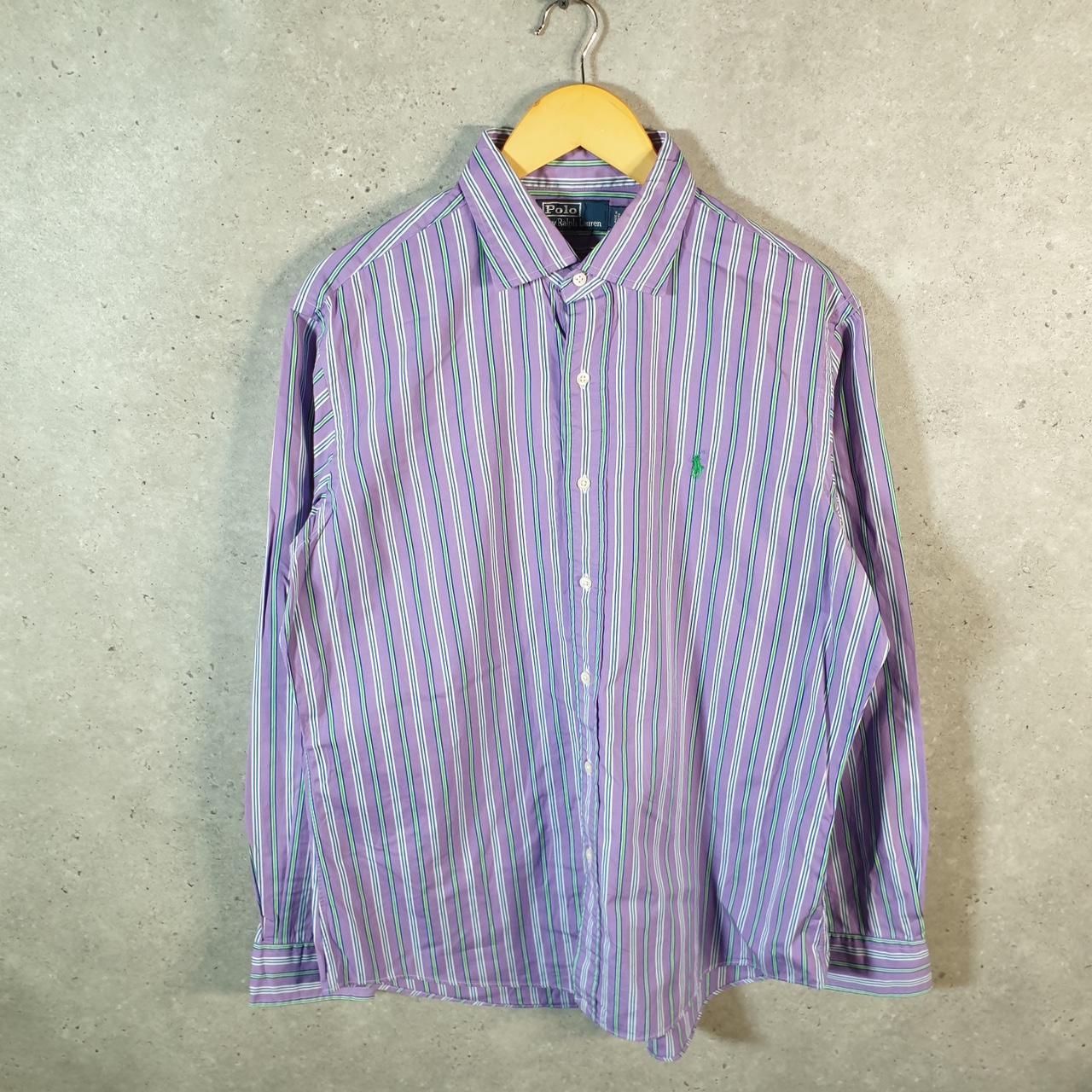 Vintage Ralph Lauren Button Down Shirt Men’s Large Purple Striped Cotton Pony