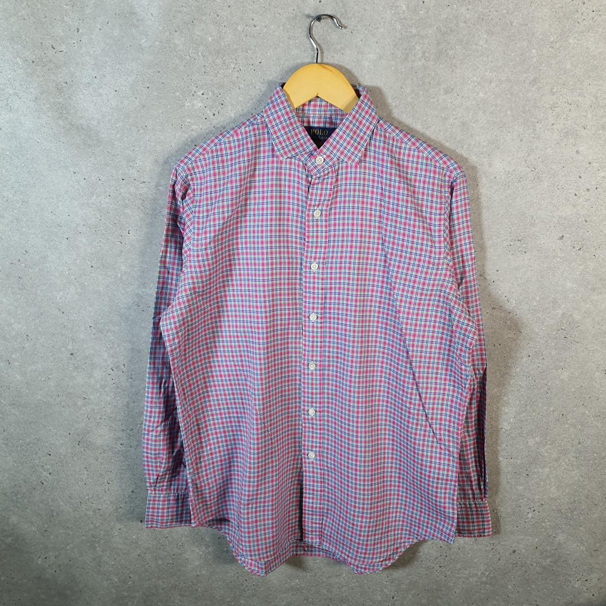 Vintage Ralph Lauren Button Down Shirt Mens Medium Pink Checkered Classic Fit