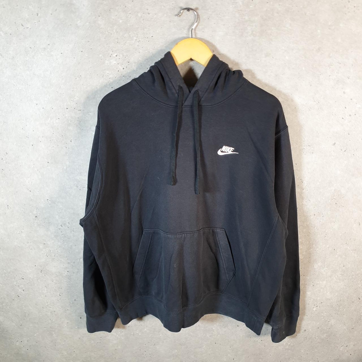 Vintage Nike Club Embroidered Hoodie Men’s Large Black Swoosh Y2K Pullover