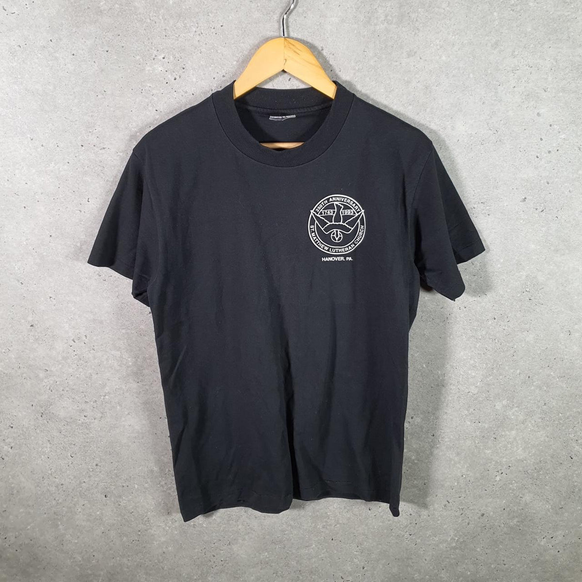 Vintage Hanes 50/50 1993 Hanover Church USA 90s Single Stitch T Shirt Men’s Medium Black Big Fish Vintage