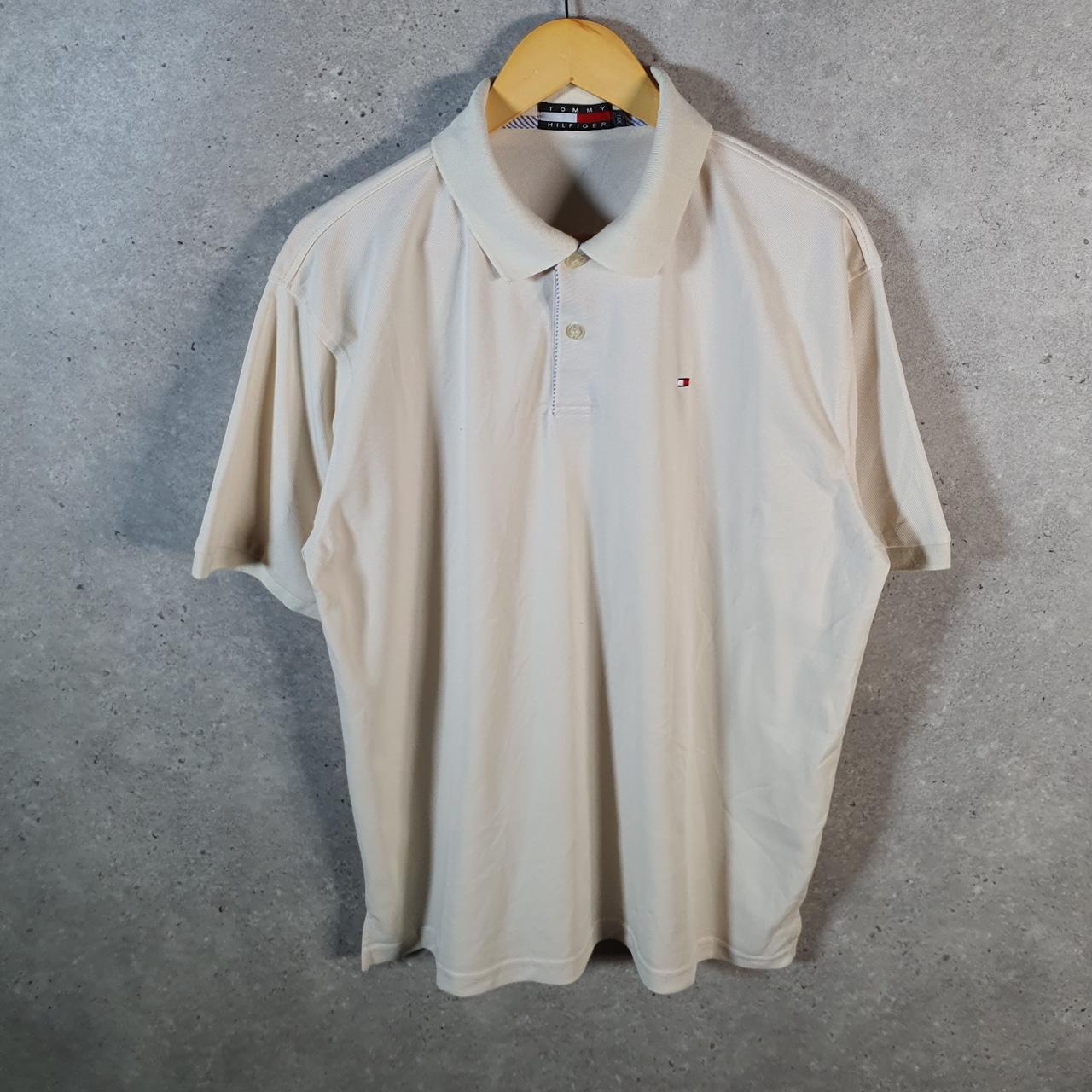Vintage Tommy Hilfiger Polo Shirt Men’s Large Beige Custom Fit Embroidered Logo