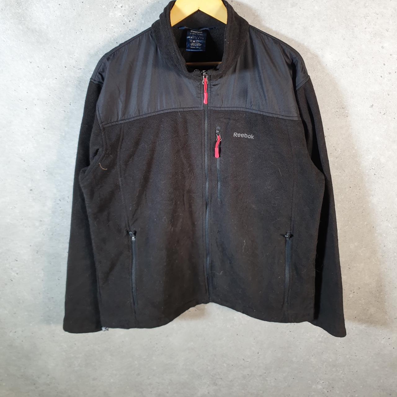 Reebok Full Zip Fleece Sweatshirt Mens Medium Black Embroidered Logo