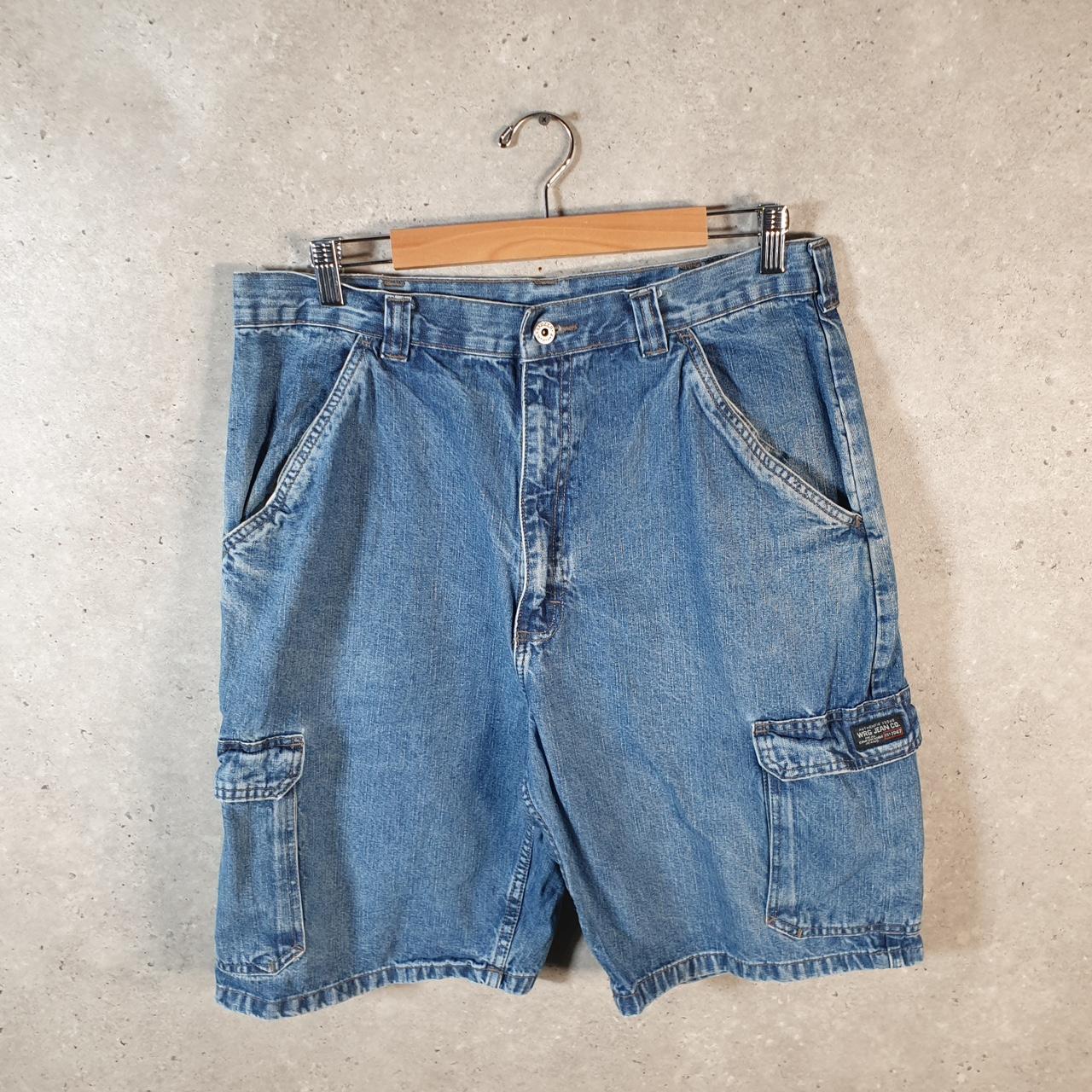Vintage Wrangler Denim Shorts Jorts Cargo Men’s W36 Relaxed Blue Baggy Cotton