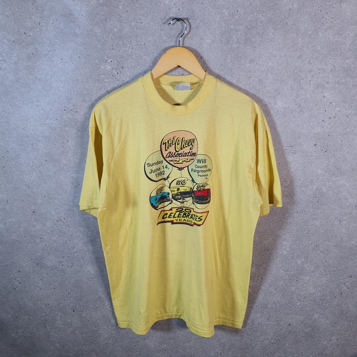 Vintage Hanes Tri Cherry Celebration 1992 USA Single Stitch T Shirt Men’s XL Yellow C9464