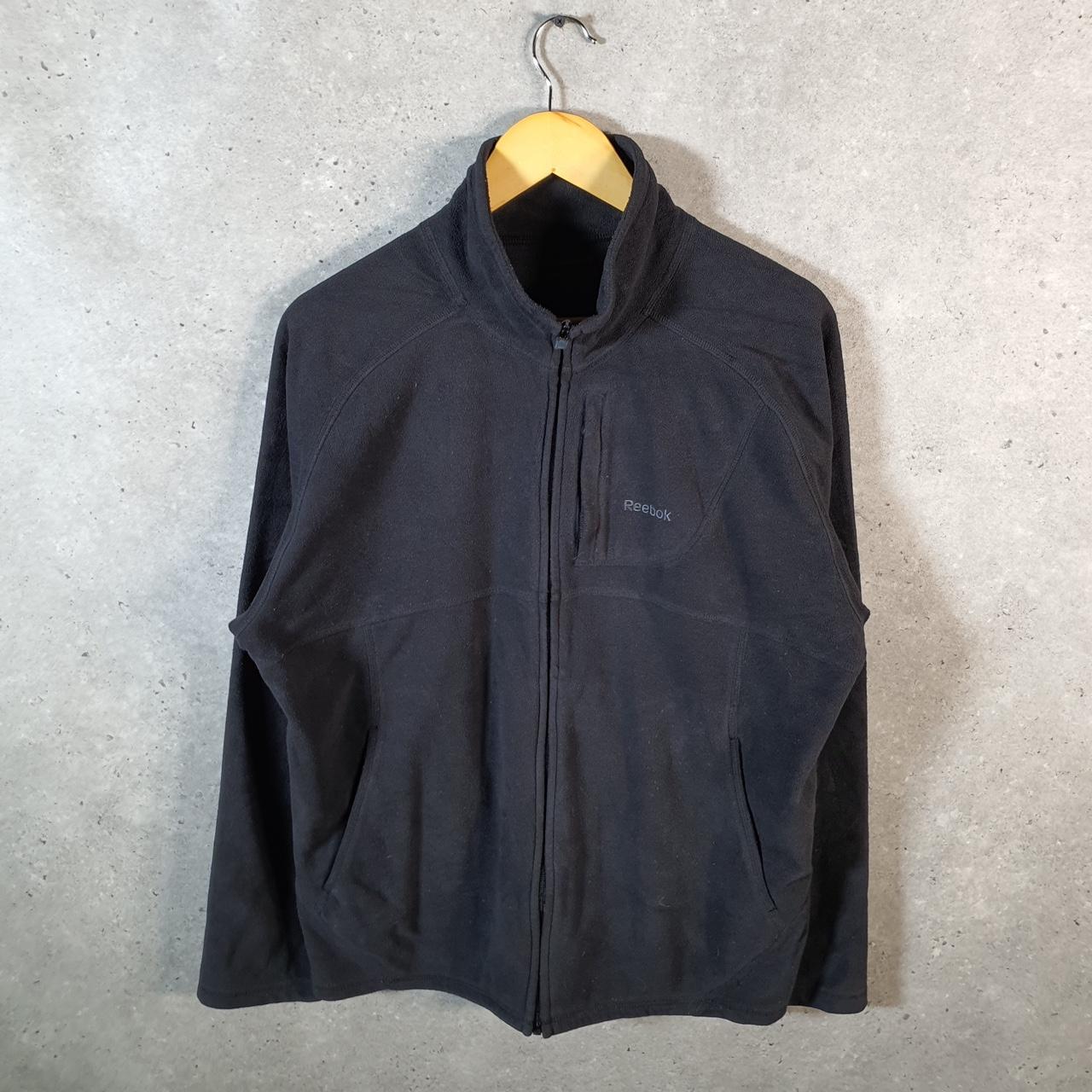 Reebok Full Zip Fleece Sweatshirt Mens Medium Black Embroidered Logo
