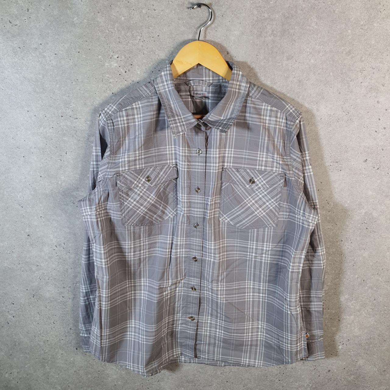 Vintage Carhartt Shirt Button Down Womens XL Grey Checkered Utility Relaxed Fit
