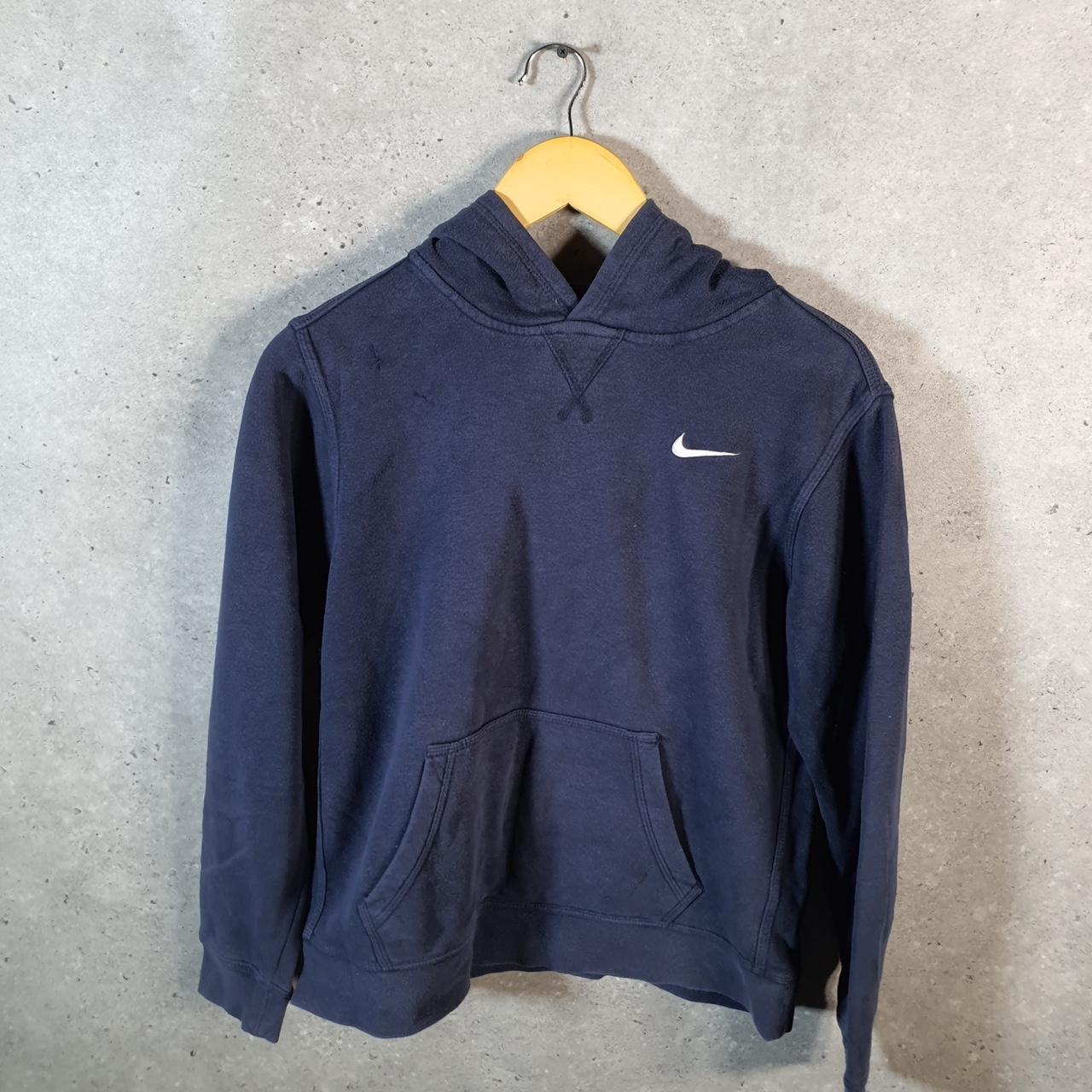 Vintage Nike Club Embroidered Hoodie Kids XL Navy Blue Swoosh Y2K Pullover