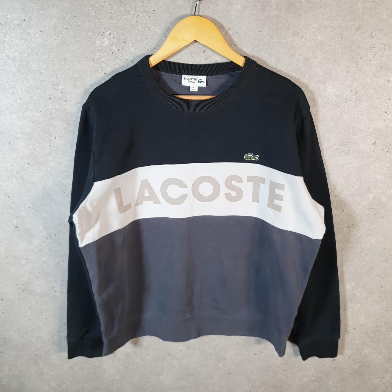 Vintage Lacoste Sweatshirt Men’s Large Black Pullover Logo Y2K Jumper Logo