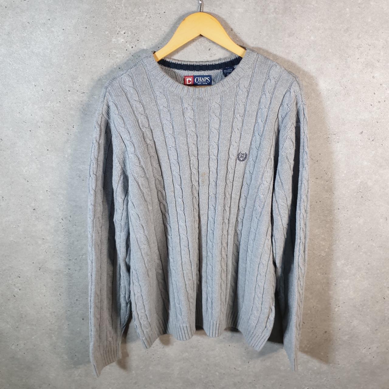 Vintage Chaps Ralph Lauren Cable Knit Sweater Men’s Large Grey Y2K Pullover Casual