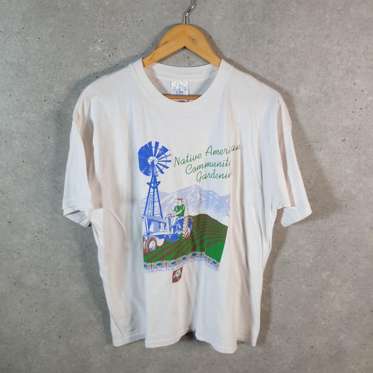 Vintage College Ware American farmer Gardening 90s USA Single Stitch T Shirt Men’s Large White