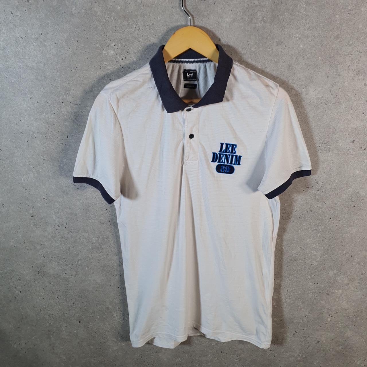 Vintage Lee Denim Polo Shirt Men’s Small White Muscle Fit Embroidered Logo