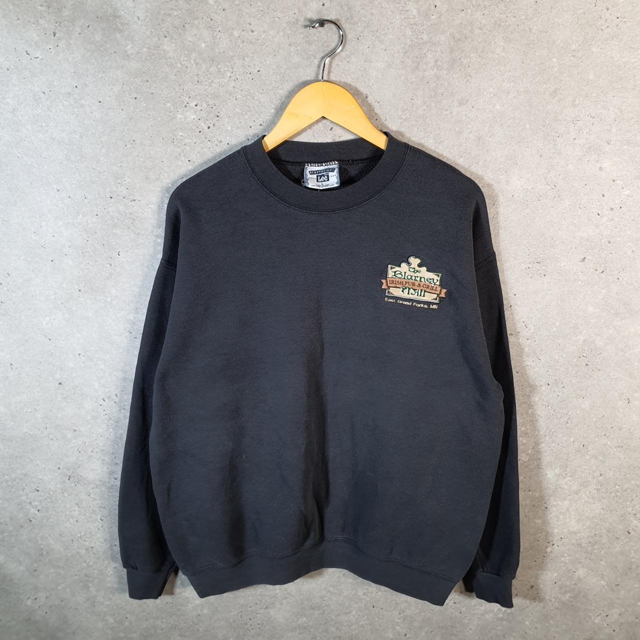 Vintage Lee Heavyweight Sweatshirt Men’s Large Black USA Irish Pub & Grill Embroidered