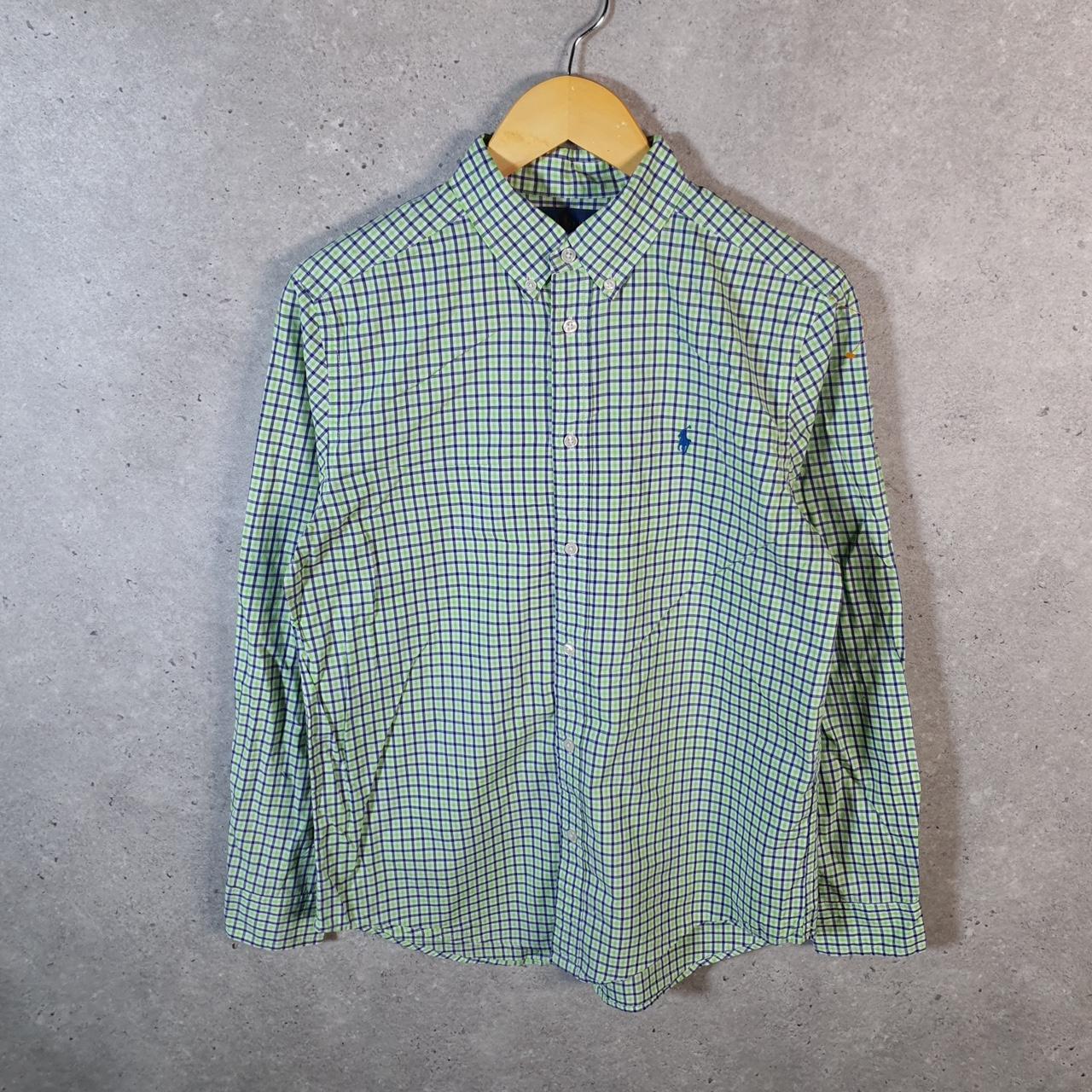 Vintage Ralph Lauren Button Down Shirt Womens XL Green Checkered Pony Cotton