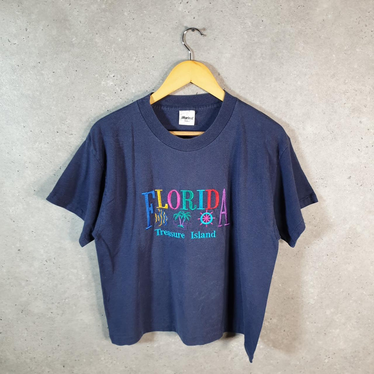 Vintage Murina Florida Treasure Island Embroidered 90s USA Single Stitch T Shirt Womens Large Blue