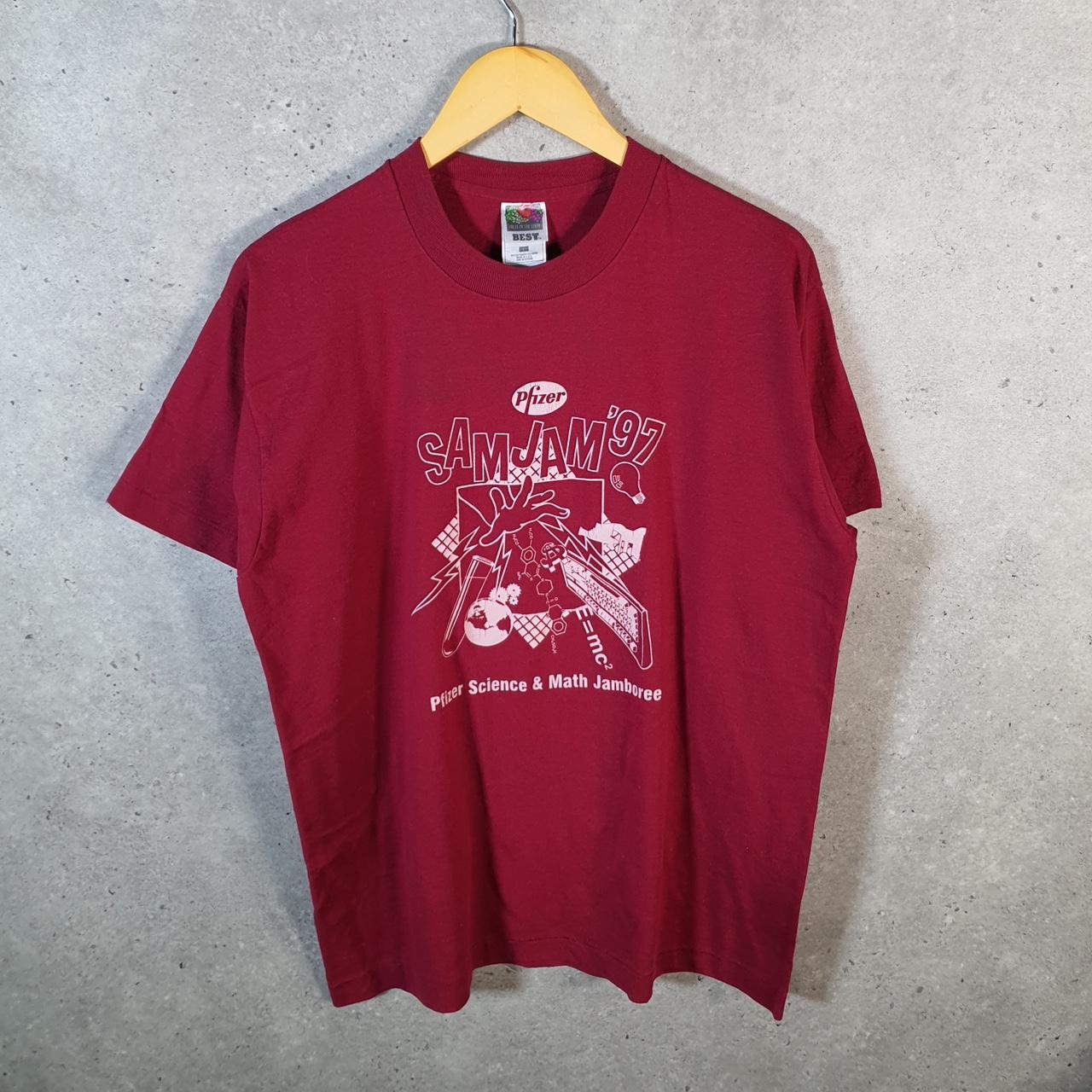 Vintage Fruit Of The Loom Pfizer Sam Jam 1997 USA Single Stitch T Shirt Men’s L Red