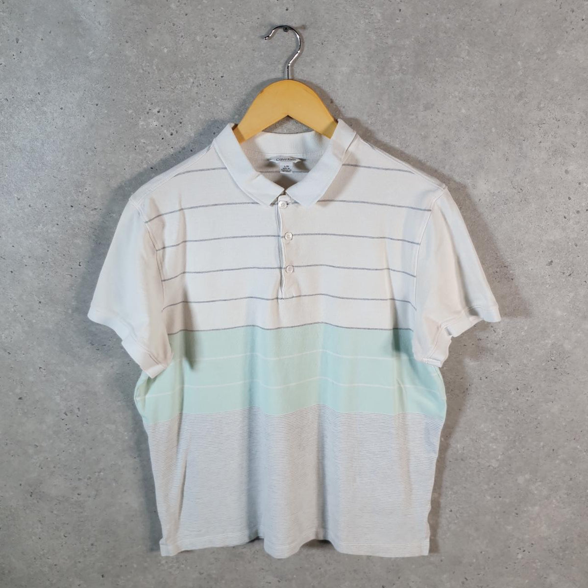 Vintage Calvin Klein Polo Shirt Men’s Large Striped White Regular Fit Casual