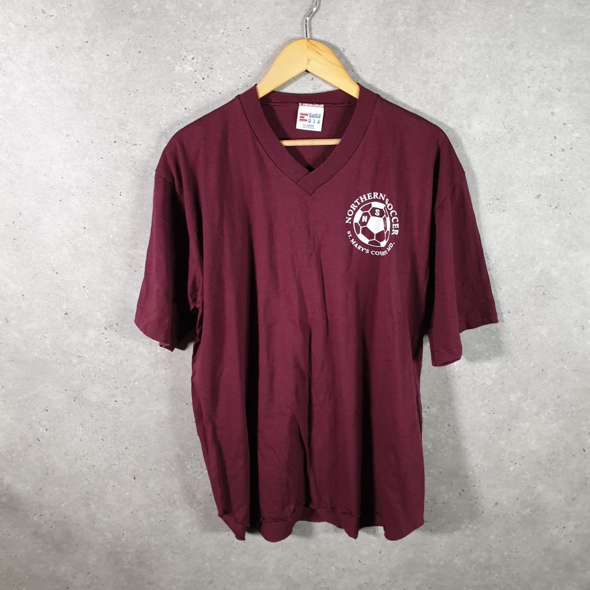Vintage Eagle Northern Soccer 90s USA Single Stitch T Shirt Men’s XL Burgundy Red Big Fish Vintage