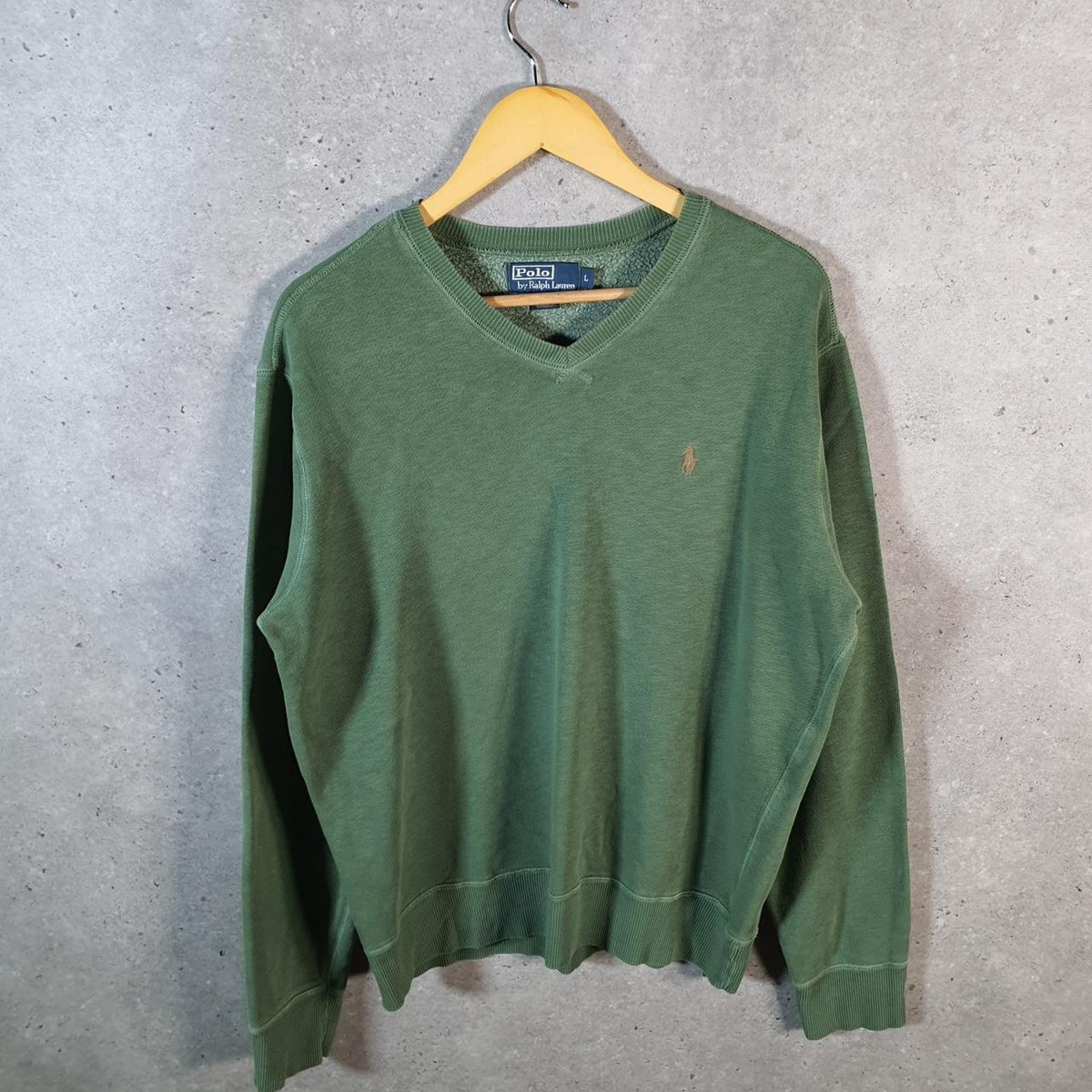 Vintage Ralph Lauren Polo Sweatshirt Men’s Large Green Boxy Baggy Pullover Pony