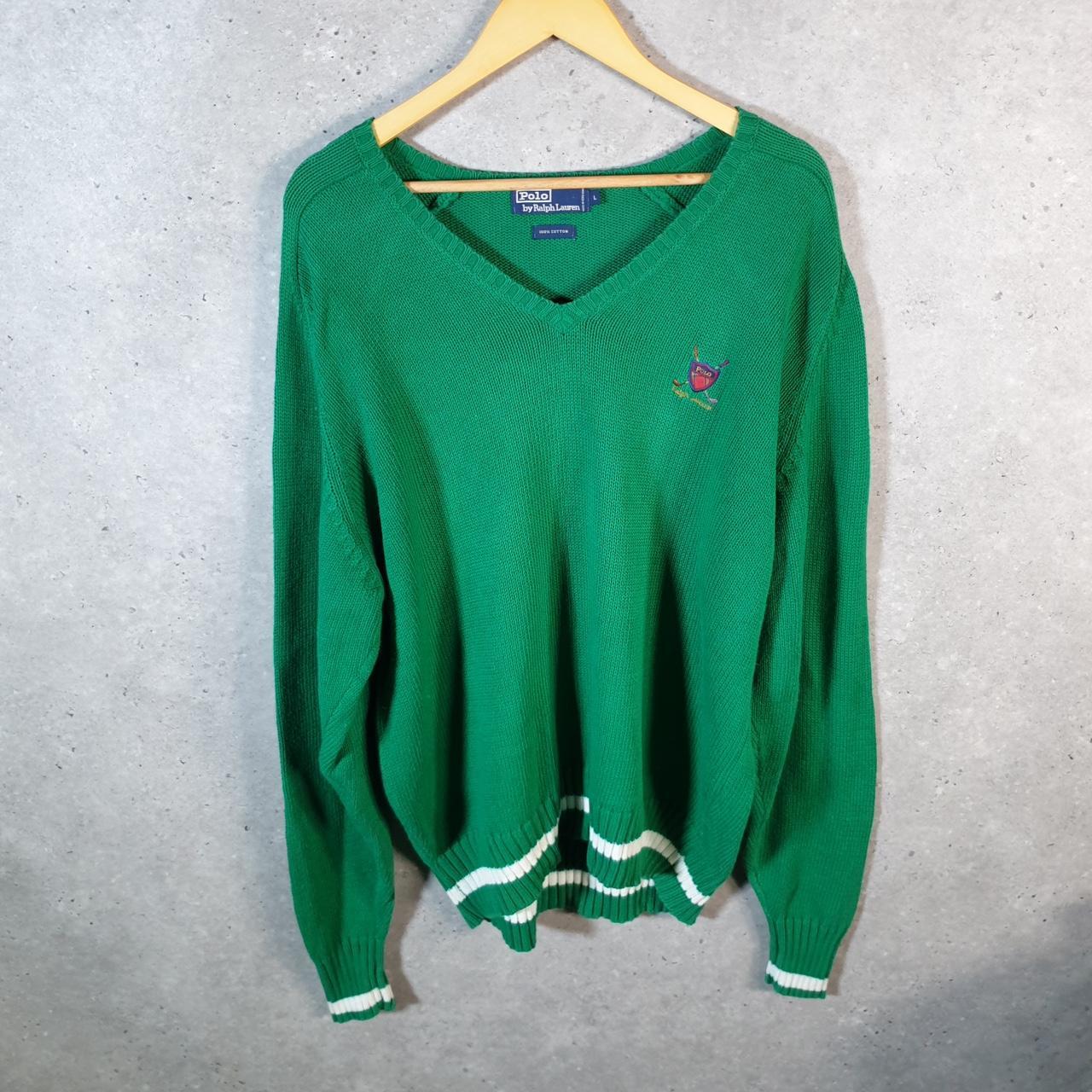 Vintage Ralph Lauren Polo Knit Sweatshirt Men’s Large Green Cotton Pullover Pony