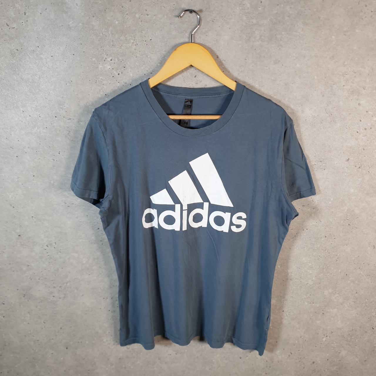 Vintage Adidas T Shirt Shirt Men’s Large Blue Three Stripes Logo Athletic C9899