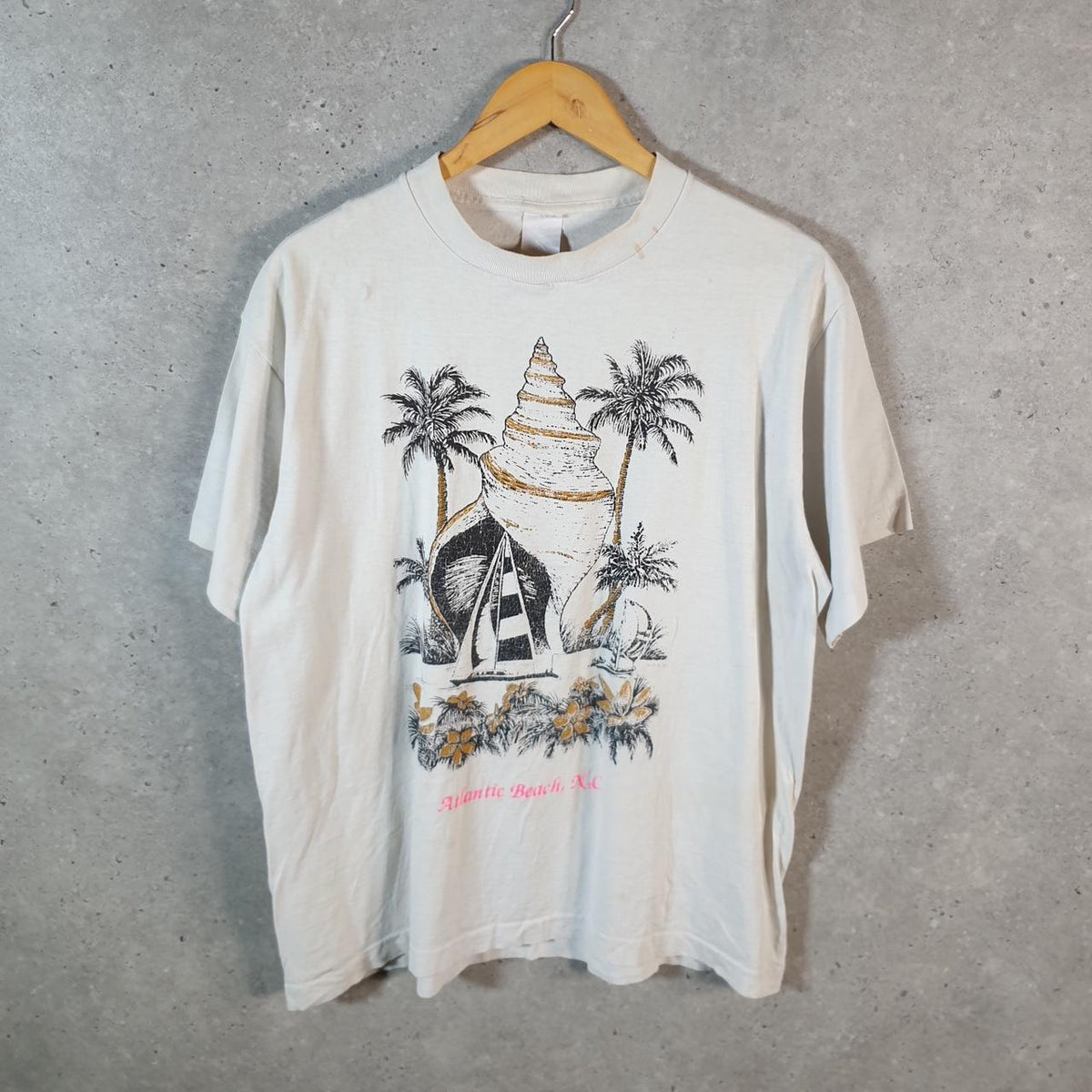 Vintage Atlantic Beach USA Single Stitch T Shirt Men’s Medium White C8130