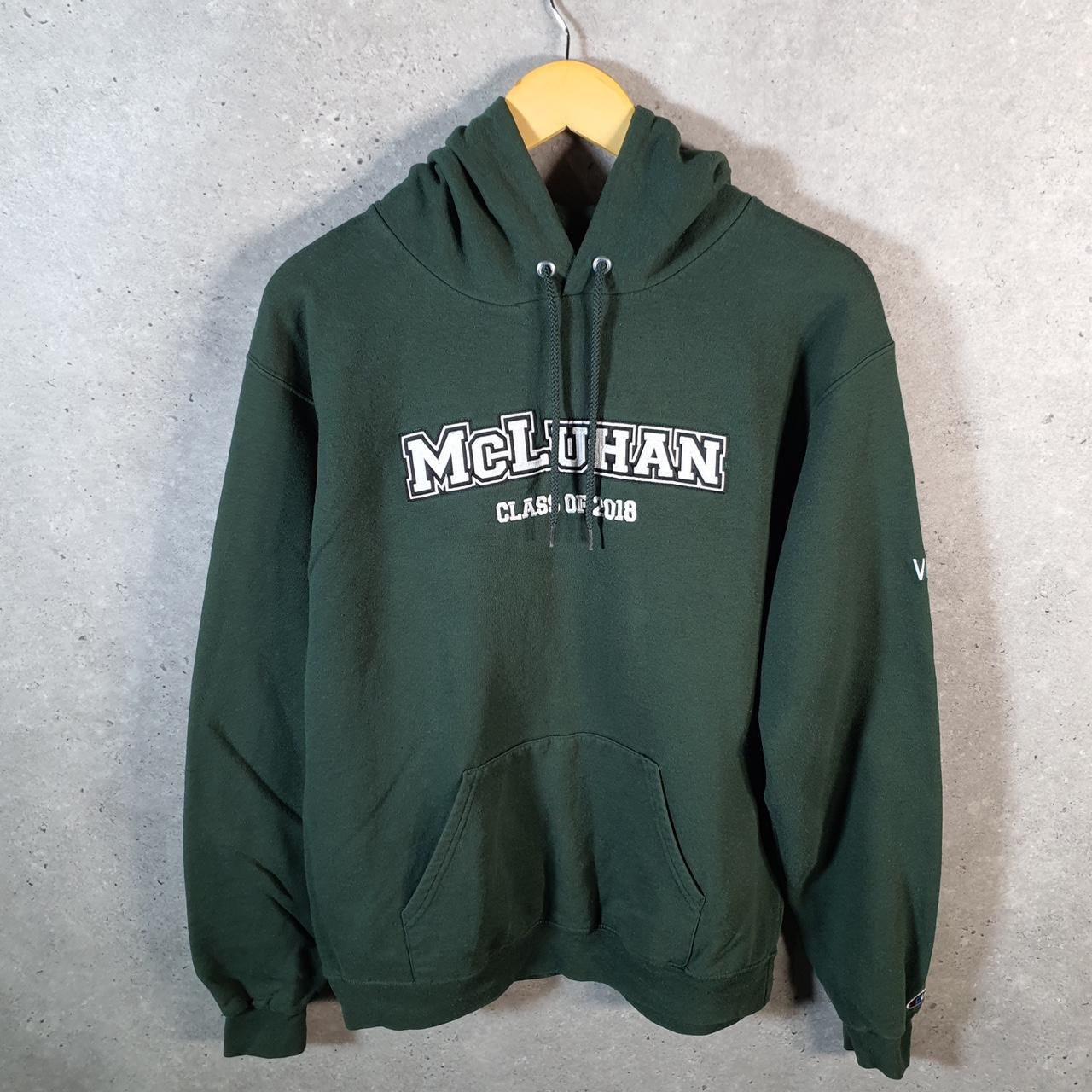 Vintage Champion Hoodie Men’s Medium Green Pro Sport Pullover McLuhan Class 2018