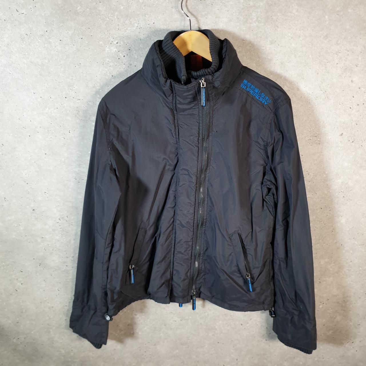 Superdry Windcheater Fleece Lined Jacket Womens XL Black Zips Pockets Utility