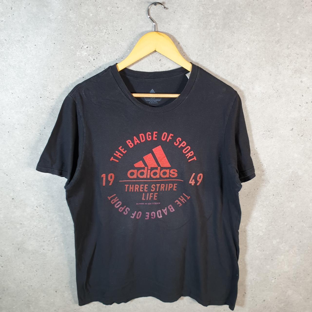 Vintage Adidas Amplifier Spellout T Shirt Men’s Large Black Three Stripes Logo Athletic
