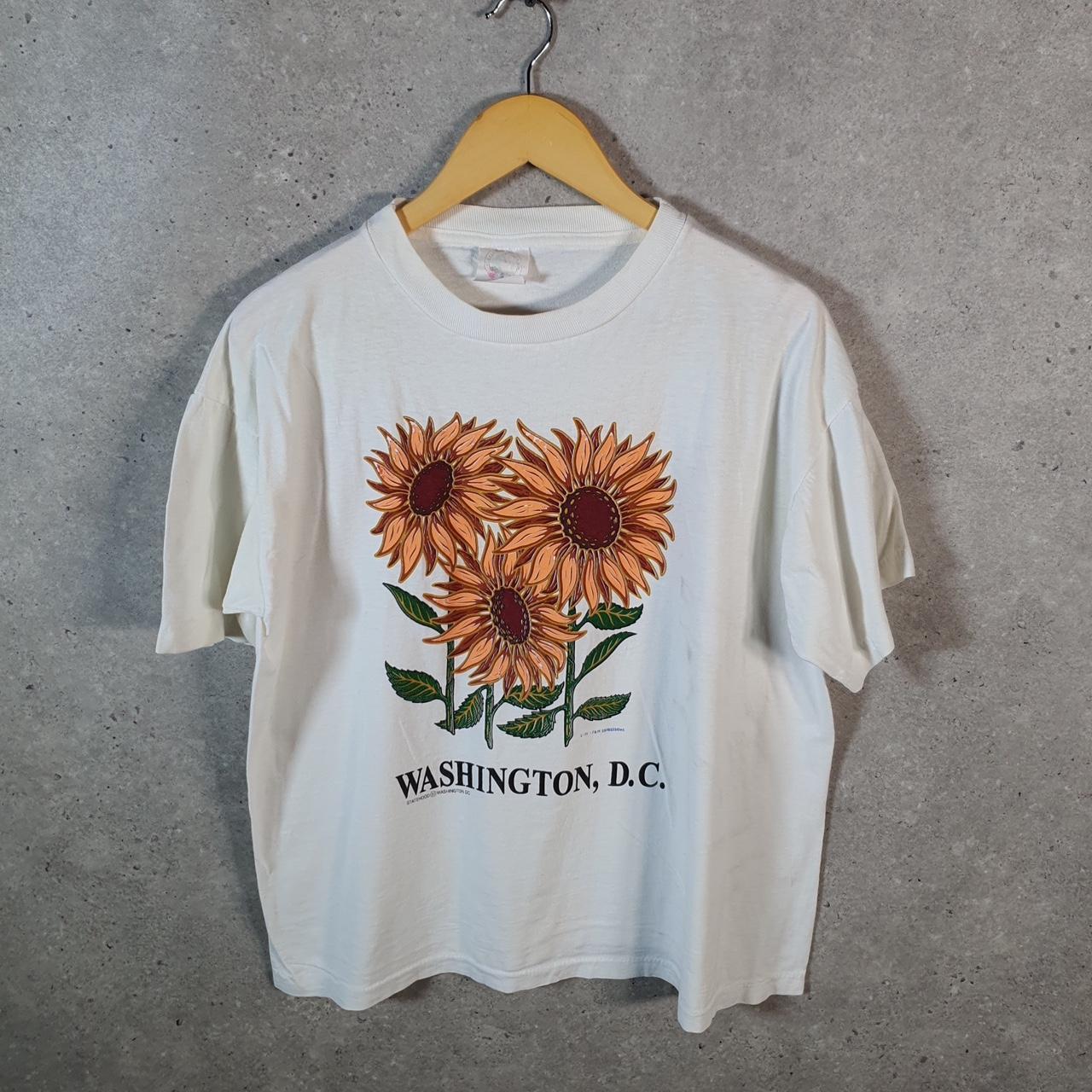 Vintage Washington DC Sunflowers 90s USA Single Stitch T Shirt Men’s Small White C9649