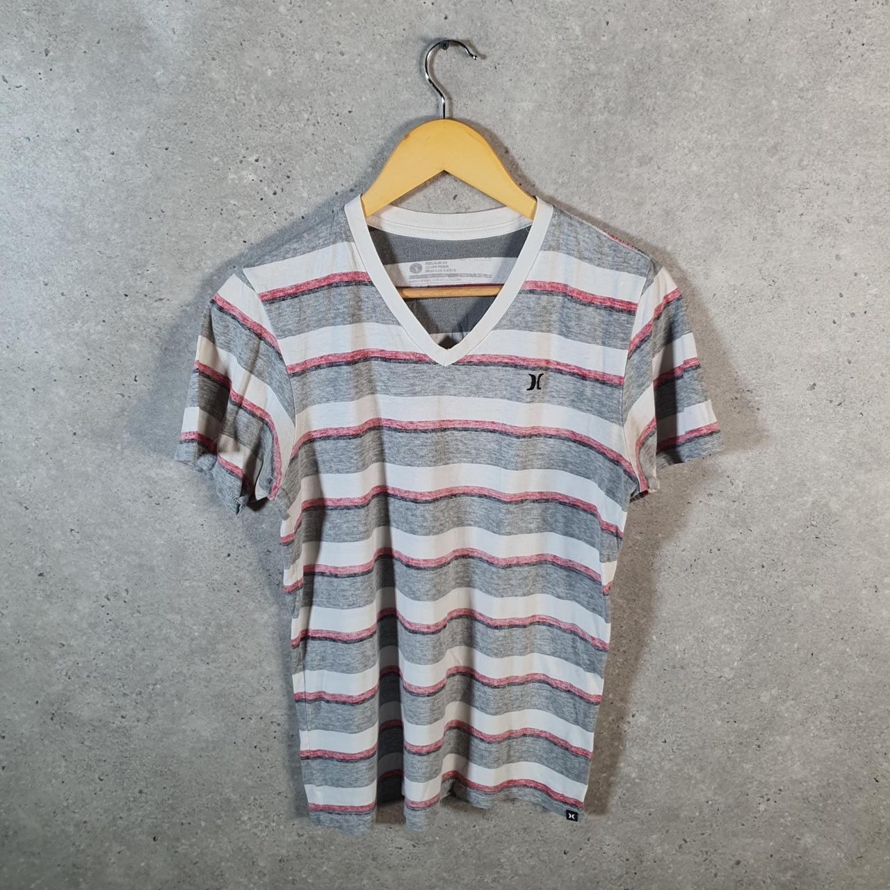 Vintage Hurley Graphic T Shirt Men’s Small Grey Striped Casual Sports Logo Athletic