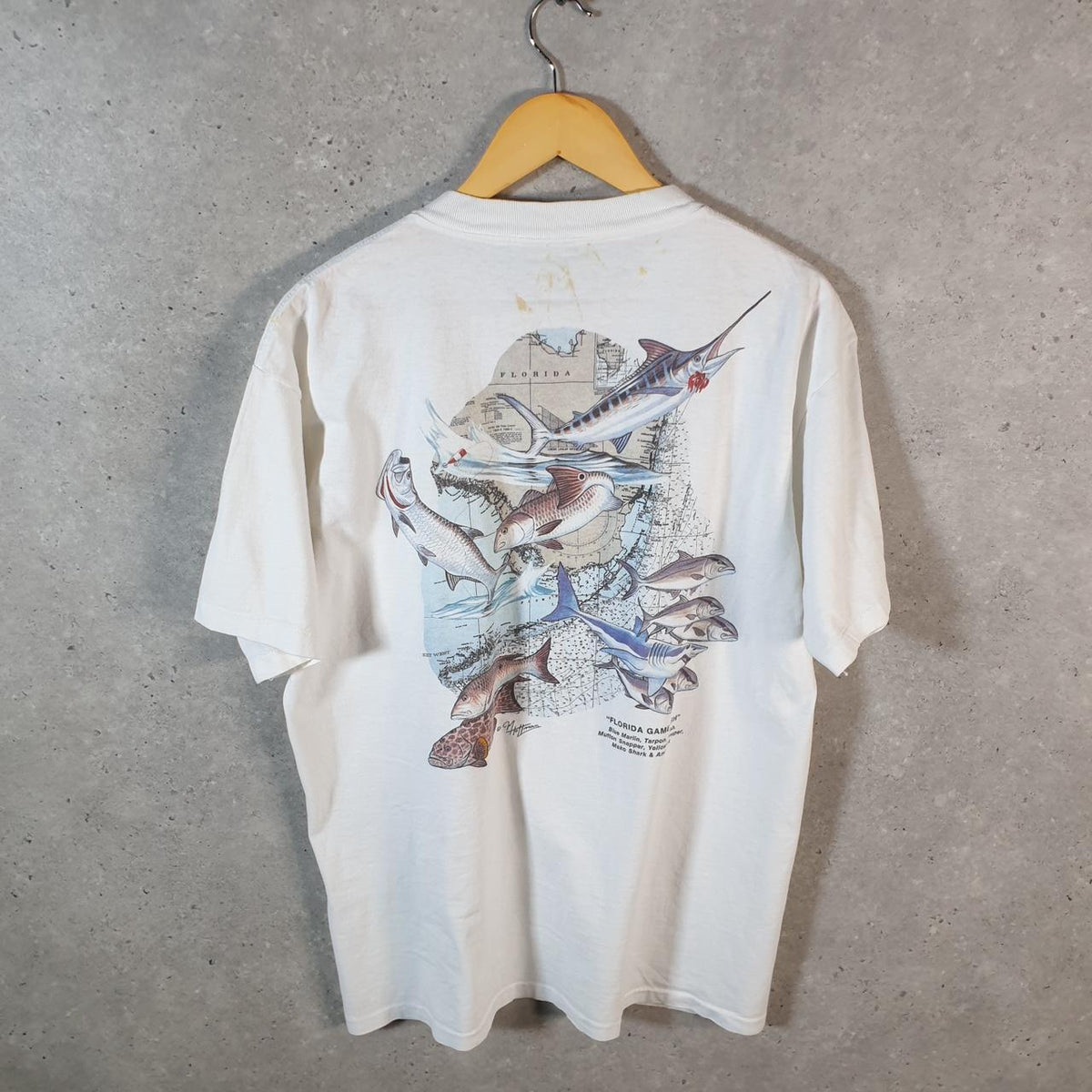 Vintage Oneita Power Florida Game Fish 90s USA Single Stitch T Shirt Men’s XL White