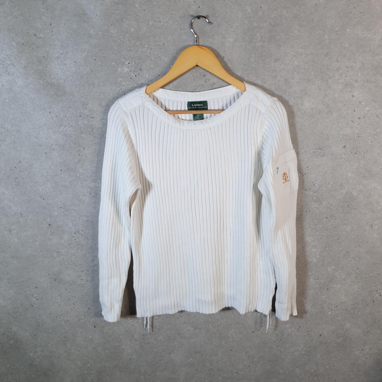 Vintage Ralph Lauren Polo Cable Knit Sweatshirt Womens Medium White Pony