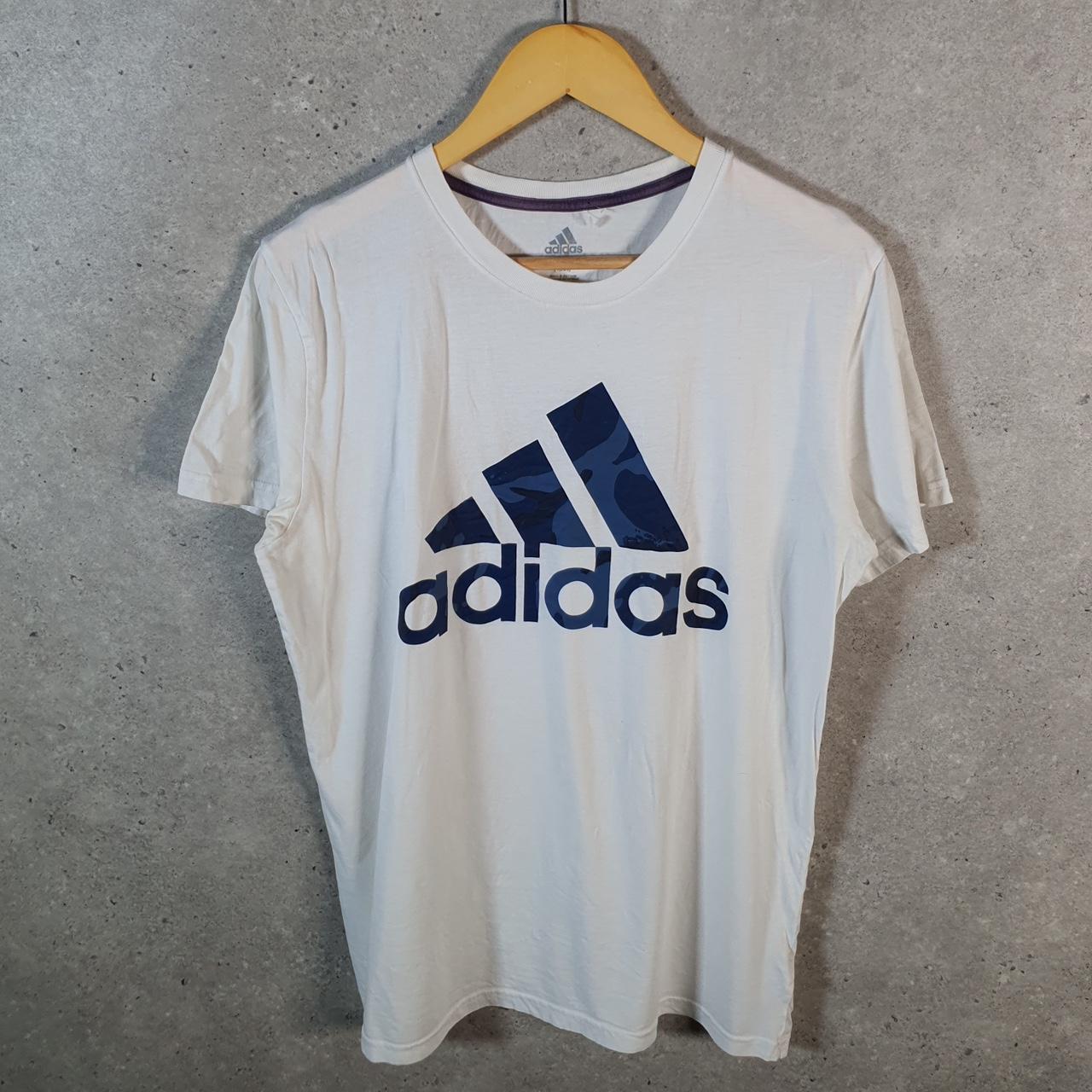 Vintage Adidas Spellout Tee T Shirt Womens XL White Three Stripes Logo Athletic