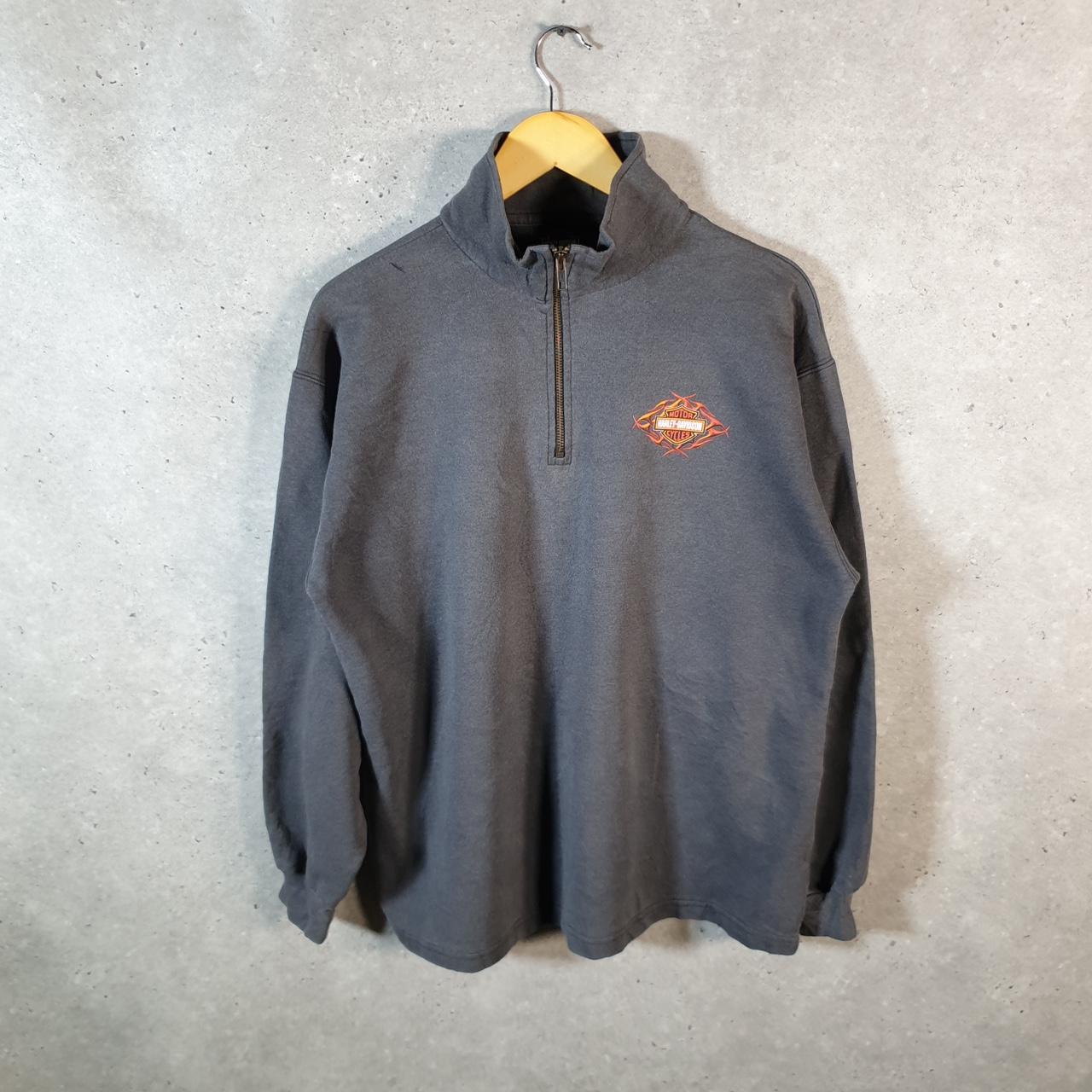 Vintage Harley Davidson 1/4 Zip Sweatshurt Pullover Mens XL Grey Embroidered Motorcycle USA