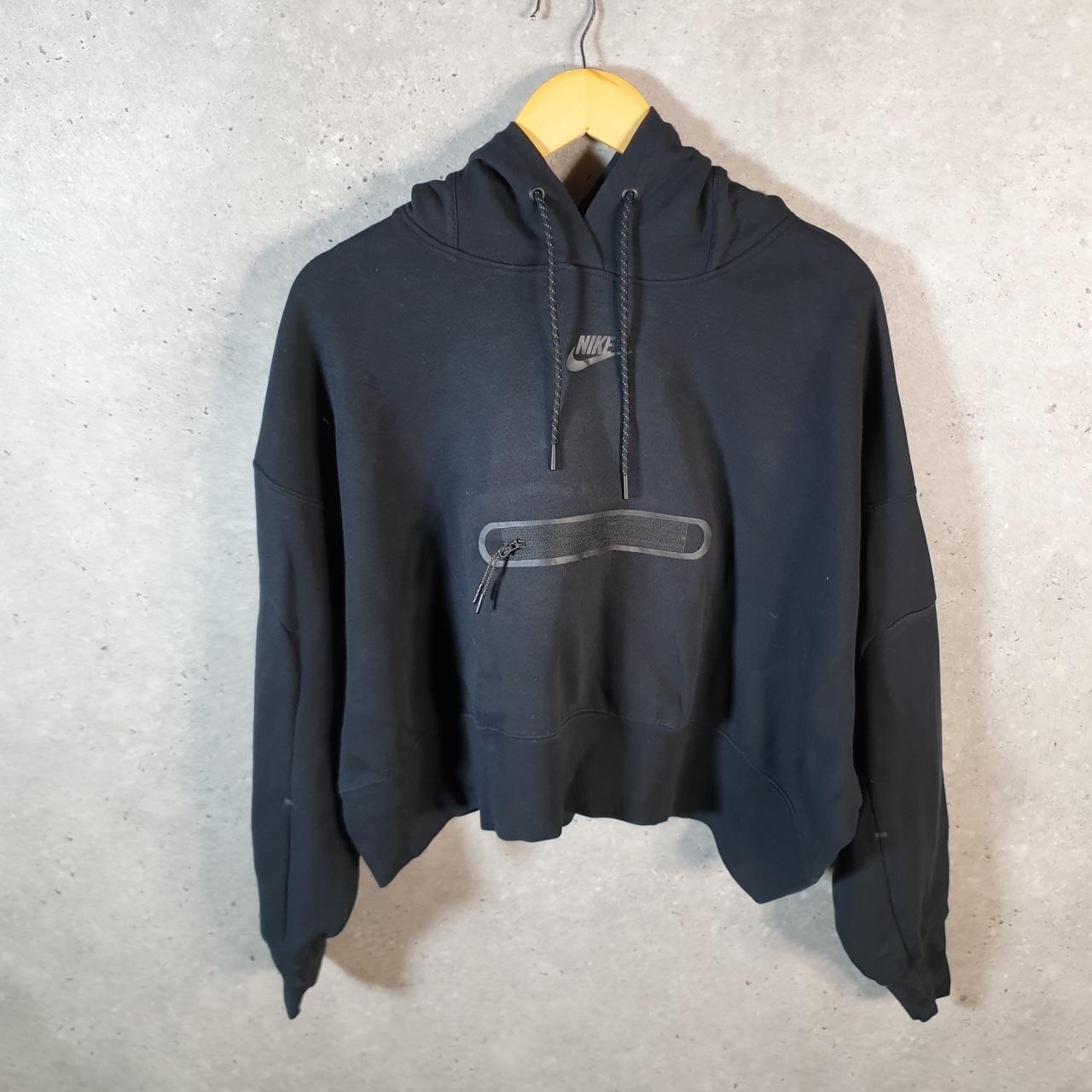 Vintage Nike Tech Cropped Zip Pocket Hoodie Womens Small Black Swoosh Y2K Pullover