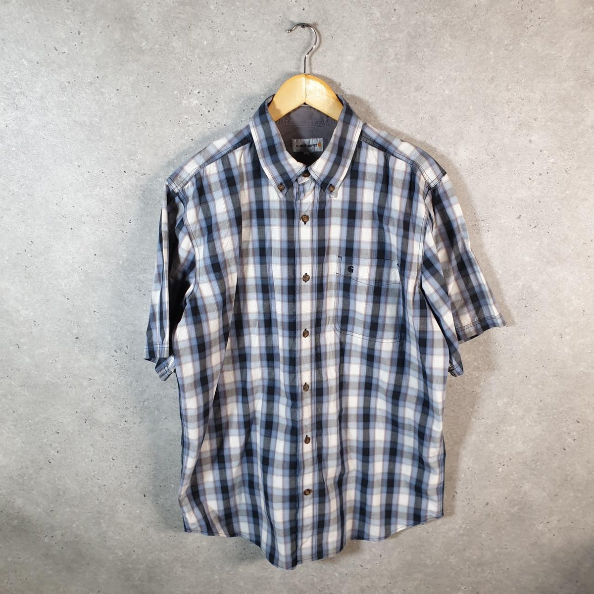 Vintage Carhartt Shirt Button Down Mens Large Blue Checkered Chore Utility Relaxed Big Fish Vintage