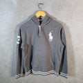 Vintage Ralph Lauren Polo Heavyweight Hoodie Womens XL Grey Cotton Pullover 1/4 Button Pony